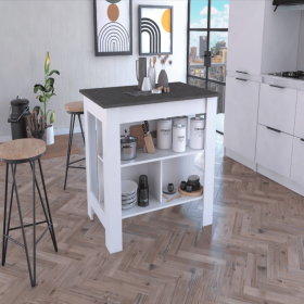 Kitchen Island Dozza, Three Shelves, White / Onyx Finish