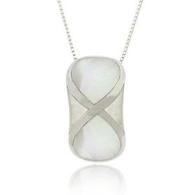 Art Deco Sterling Silver .925 Genuine Mother of Pearl MOP Stone Inlay Ribbon Design Slide/Pendant
