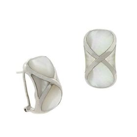 Art Deco Sterling Silver .925 Iridescent Genuine White Mother of Pearl MOP Stone Inlay Ribbon Design Slide/Pendant