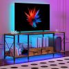 TV Stand with LED Lights Power Outlets - TV Stand with Fabric Drawers for 65 70 75 Inches TV - Entertainment Center and Industrial TV Console Table wi