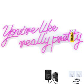 VEVOR You're Like Really Pretty Neon Sign, 23" x 21" Pink LED Neon Signs for Wall Decor, Large Lights Sign W/ Remote Control and Power Adapter