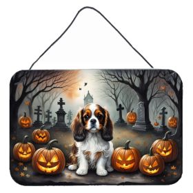 NEW Cavalier Spaniel Spooky Halloween Wall or Door Hanging Prints Aluminum Metal Sign Kitchen Wall Bar Bathroom Plaque Home Decor, 8HX12W, Multicolor