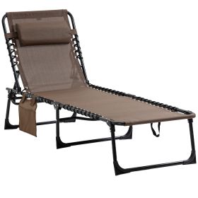 Outsunny Reclining Chaise Lounge Chair, Portable Sun Lounger, Folding Camping Cot, with Adjustable Backrest and Removable Pillow, for Patio, Garden