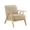 Modern Home Furniture Light Brown Fabric Upholstered 1pc Accent Chair Cushion Back and Seat Natural Finish Solid Rubber Wood Furniture