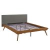 1pc Queen Platform Bed Upholstered Headboard Dark Gray Chestnut Finish Wooden Furniture