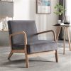 Classic Mid Century Modern Accent Chairs for Living Room or Bedroom, Espresso Finish Open-Framed Armchair with Plush Cushioning and Velvet Fabric