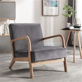 Classic Mid Century Modern Accent Chairs for Living Room or Bedroom, Espresso Finish Open-Framed Armchair with Plush Cushioning and Velvet Fabric