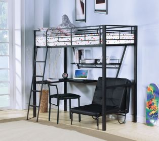 Senon Silver & Black Finish Twin Loft Bed W/Desk