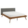 1pc Queen Platform Bed Upholstered Headboard Dark Gray Chestnut Finish Wooden Furniture