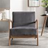 Classic Mid Century Modern Accent Chairs for Living Room or Bedroom, Espresso Finish Open-Framed Armchair with Plush Cushioning and Velvet Fabric