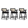 Milan 25.5" Modern Resin Webbing Back Bar Stool with Arms, Set of 3, Ebony Black Boucle