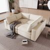 U-style Upholstered Modular Sofa with with Storage Space, USB Charge Ports,Wireless Charging and Built-in Bluetooth Speaker in Arm