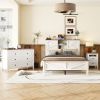 3-Pieces Bedroom Sets Full Size Farmhouse Platform Bed with Double Sliding Door Storage Headboard and Charging Station, Storage Nightstand and Dresser