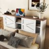 3-Pieces Bedroom Sets Full Size Farmhouse Platform Bed with Double Sliding Door Storage Headboard and Charging Station, Storage Nightstand and Dresser