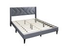 Elegant Modern Gray Velvet Upholstered Queen Size Bed Clean Lines Design Headboard 1pc Bedframe