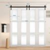 80" Bi-Folding Sliding Barn Door Hardware Kit for 4 Doors,Smoothly&Quietly,Black Track J Shape Roller-[Doors not Included]