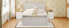 Farmhouse Style Wood Panel Bed Frame Four Square Poster Bed with Three Storage Drawers,King, Ancient White