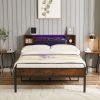 Bed Frame with Storage Headboard/USB Charging Station,Metal Platform Bed Frame Full Size No Box Spring Needed,Noise-Free,Strong Steel Slats Support
