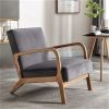 Classic Mid Century Modern Accent Chairs for Living Room or Bedroom, Espresso Finish Open-Framed Armchair with Plush Cushioning and Velvet Fabric