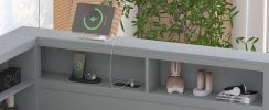 Wooden Full Size DayBed with Twin Size Trundle, DayBed with Storage Shelf and USB Charging Ports,Grey