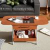 Modern Extended Coffee Table with Wheels, Folding Coffee Table with 1 drawer and 2-Tier Storage, Metal Frame Wood Coffee Table for Living Room