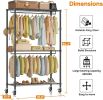 Rolling Clothes Rack, Heavy Duty Clothing Rack, 3-Shelf Portable Adjustable Wardrobe Closet with Wheels, Hanging Rods & Side Hooks