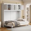Queen Size Murphy Bed Wall Bed with Top Cabinets & Wine Rack ,White