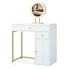 31.5'' Makeup Vanity Desk with Lighted Mirror, Luxury Dressing Table with 2 Drawers and 1 Cabinet, 3 Lighting Modes Available for Bedroom