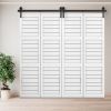 80" Bi-Folding Sliding Barn Door Hardware Kit for 4 Doors,Smoothly&Quietly,Black Track J Shape Roller-[Doors not Included]