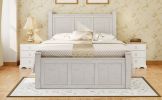 Farmhouse Style Wood Panel Bed Frame Four Square Poster Bed with Three Storage Drawers,Queen, Ancient White