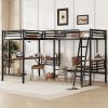 Twin Size Metal Loft Bed with Two Built-in Desks,Black