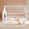 Full Size Wood House Bed with Window and Fence, White(Old SKU: WF304147AAK)