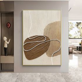 Handmade Oil Painting White and Beige Minimalist Wall Art Oversize Minimalist Painting on Canvas Neutral Textured Painting Brown Wall Decorative Paint (size: 100x150cm, Style: 01)