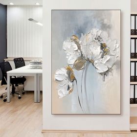 Handmade Oil Painting Fancy Wall Art Personalized Gifts Abstract White Floral Painting On canvas Large Flower Oil Painting Minimalist Modern Living Ro (size: 100x150cm, Style: 01)