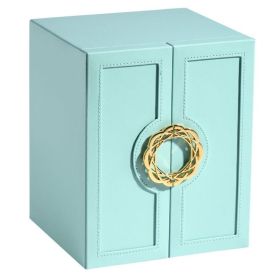 Jewelry Organizer Box Display 5 Layer Large Capacity Double Door PU Leather Drawer Storage Box Cases for Earrings Necklace (Color: Green)