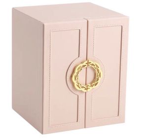 Jewelry Organizer Box Display 5 Layer Large Capacity Double Door PU Leather Drawer Storage Box Cases for Earrings Necklace (Color: Pink)