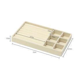 Hot Sales Fashion Portable Velvet Jewelry Ring Jewelry Display Organizer Box Tray Holder Earring Jewelry Storage Case Showcase (Color: Beige 6 grids ring)