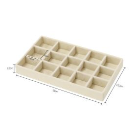 Hot Sales Fashion Portable Velvet Jewelry Ring Jewelry Display Organizer Box Tray Holder Earring Jewelry Storage Case Showcase (Color: Beige 15 grids)