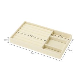Hot Sales Fashion Portable Velvet Jewelry Ring Jewelry Display Organizer Box Tray Holder Earring Jewelry Storage Case Showcase (Color: Beige 3 plus 1)