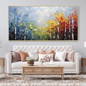 Large Original Canvas Oil Painting Wall Decor Blue Sky And Colorful Forest Painting Living Room Art Hand Textured Painting Bedroom Decor (size: 100x200cm, Style: 01)