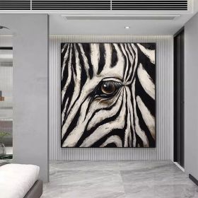 Zebra Gaze Abstract Style Wall Decor Zebra Animal Portrait Oil Painting Black White Striped Art Home Deco African Wildlife (size: 160x160cm, Style: 01)