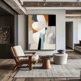 Original Hand-Painted Abstract Mura Beige Black and Gray Wall Art for Modern Interior Deco Unique Abstract Painting for Home Decoration (size: 90x130cm, Style: 01)