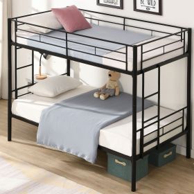 Bunk Bed Twin Over Twin Size with 2 Ladders and Full-Length Guardrail, Metal, Storage Space, No Box Spring Needed, Noise Free, Black (Color: as Pic)