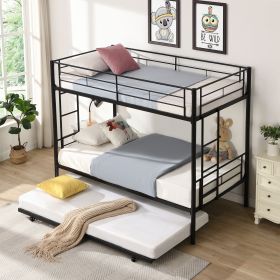 Over Twin Bunk Bed Frame with Trundle,Metal Bunkbed with Sturdy Guard Rail and 2 sideLadders for Kids/Adults,Can be Divided Into Two Beds (Color: as Pic)
