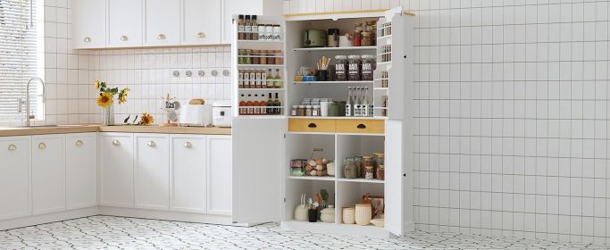 [Assembly Video Provided]TOPMAX 40.2x20x71.3inch High Freestanding Kitchen Pantry Large Cupboard Storage Cabinet with 2 Drawers, 2 Adjustable Shelves (Color: as Pic)