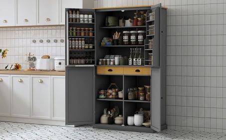 [Assembly Video Provided]TOPMAX 40.2x20x71.3inch High Freestanding Kitchen Pantry Large Cupboard Storage Cabinet with 2 Drawers, 2 Adjustable She (Color: as Pic)