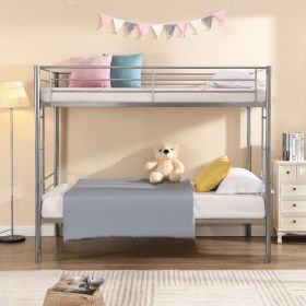 Bunk Bed Twin Over Twin Size with 2 Ladders and Full-Length Guardrail, Metal, Storage Space, No Box Spring Needed, Noise Free, Black (Color: Silver)