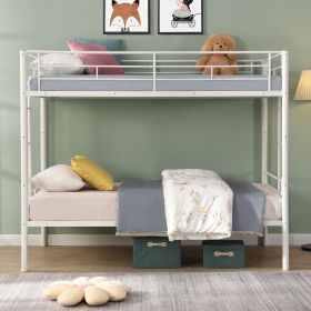 Bunk Bed Twin Over Twin Size with 2 Ladders and Full-Length Guardrail, Metal, Storage Space, No Box Spring Needed, Noise Free, Black (Color: White)