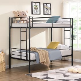 Bunk Bed Twin Over Twin Size with 2 Ladders and Full-Length Guardrail, Metal, Storage Space, No Box Spring Needed, Noise Free, Black (Color: Black)