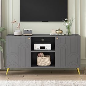 Modern TV Stand for TVs up to 55 Inches,Entertainment Center Media Console,Adjustable Shelf,Metal Legs,Handles and Anti-tip Device for Living room (Color: Gray, Material: MDF)